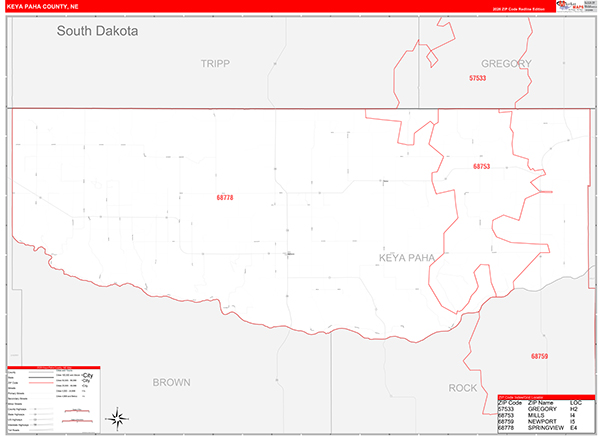 Keya Paha County, NE Zip Code Map